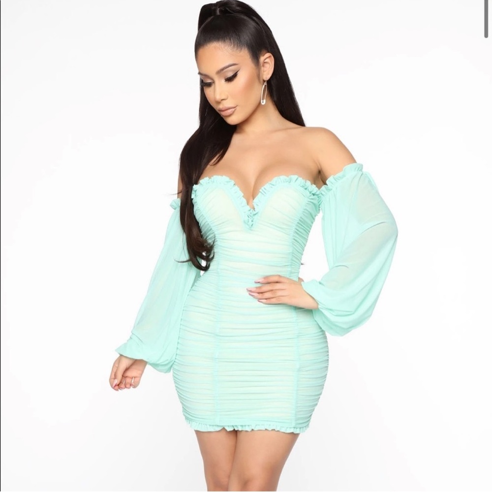 Fashion Nova Mint Long Sleeve Dress